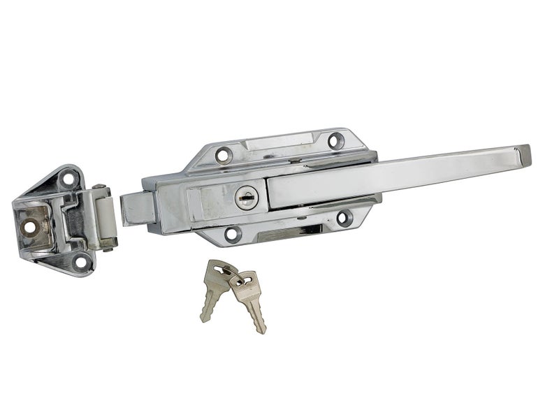 Coolroom Door Latch with Lock & Push Release + 2x 360mm Hinges Chrome Aluminium Carousel 2