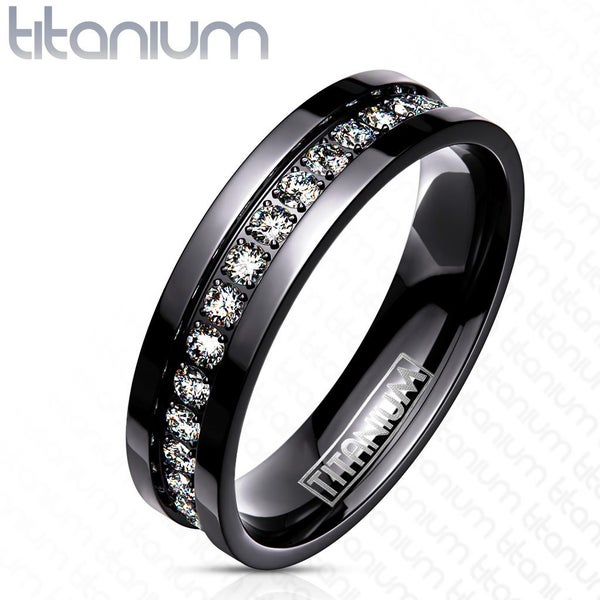Black and CZ Stone Band Ring Solid Titanium Carousel 1