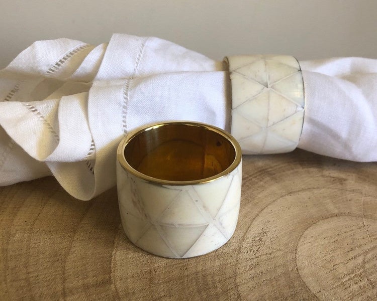 Bone Inlay Napkin Ring in White Carousel 2