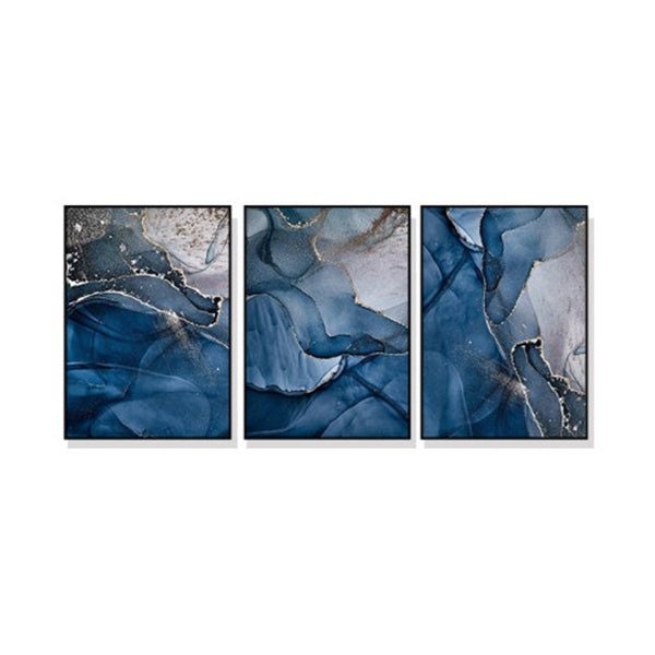 Blue Gold Marble Set Of 3 Black Frame Canvas Wall Art Carousel 1