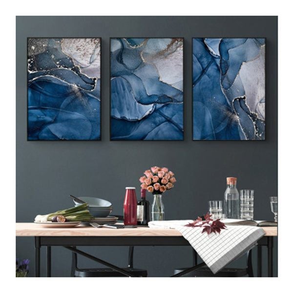 Blue Gold Marble Set Of 3 Black Frame Canvas Wall Art Carousel 2