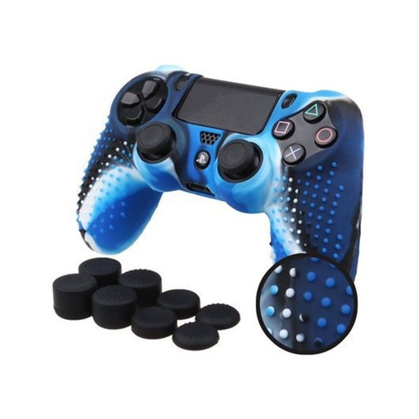 Silicone Cover with 8 Thumb Grips for PS4/slim/Pro Controller -Black Blue Carousel 1