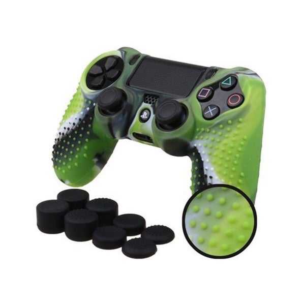Silicone Cover with 8 Thumb Grips for PS4/slim/Pro Controller -Black Green Carousel 1