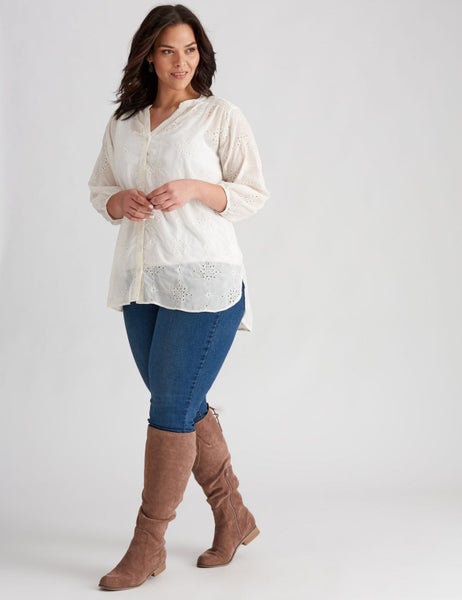 Autograph Champagne Chiffon Embroidered Blouse Carousel 1