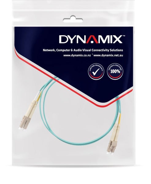 DYNAMIX 2M 50u LC/LC OM3 Fibre Lead (Duplex, Multimode) Aqua LSZH Jacket Carousel 1
