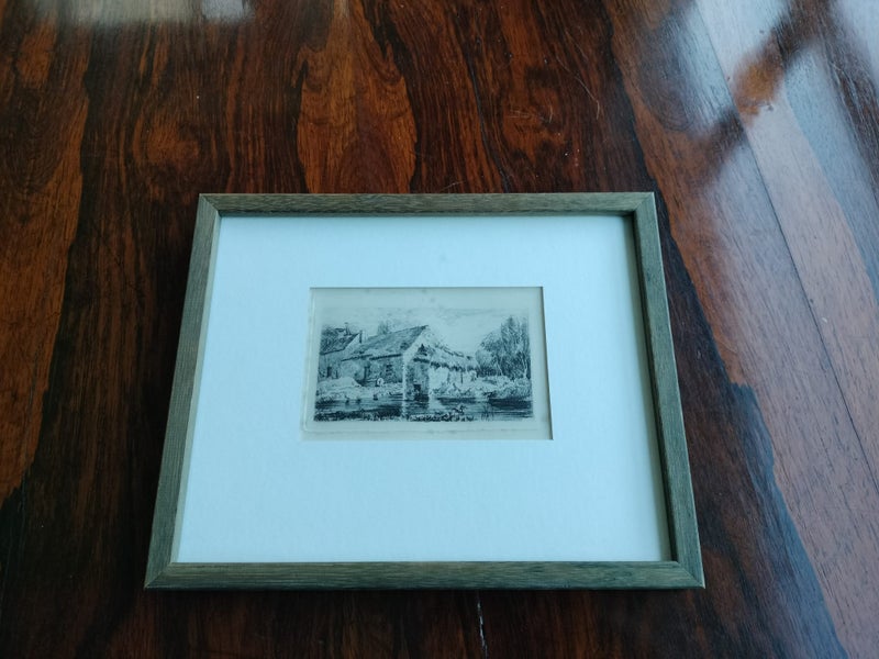 Antique Small Original Etching with Ownership Detail Carousel 1
