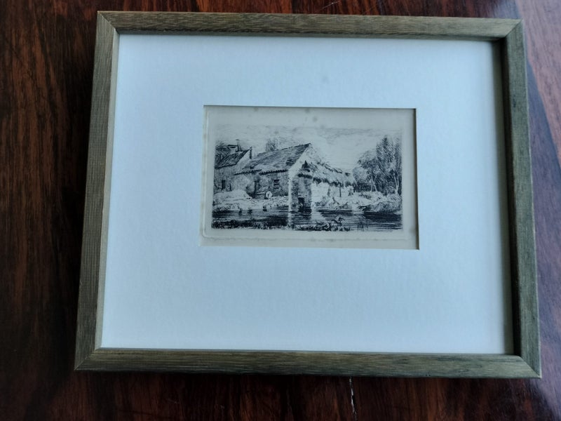 Antique Small Original Etching with Ownership Detail Carousel 2