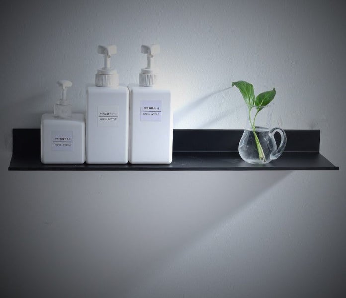 Floating Wall Shelf Black for Kitchen Bathroom Storage Rack Mirror Metal Show... Carousel 2