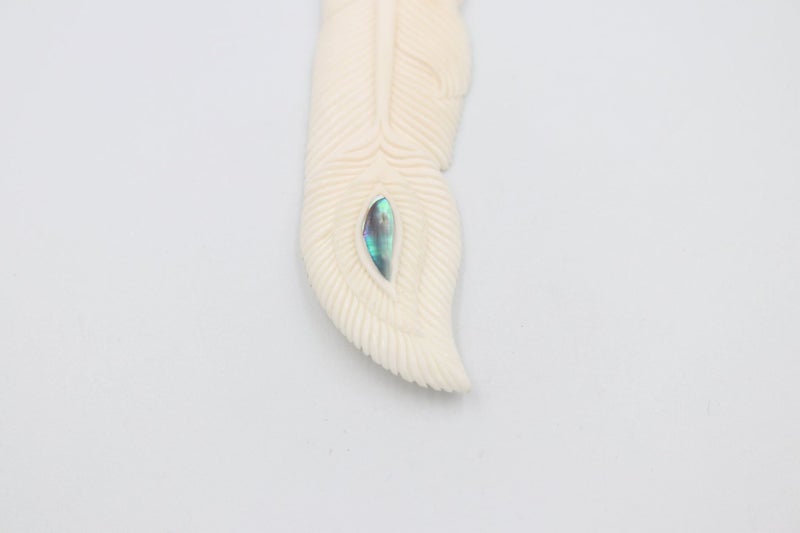 Bound Bone feather pendent with Paua Carousel 2
