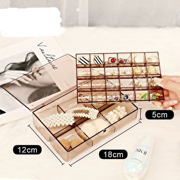 2 Layers Aesthetic Jewelry Holder|Transparent 32 Grid Jewelry Storage Box Organi Carousel 2