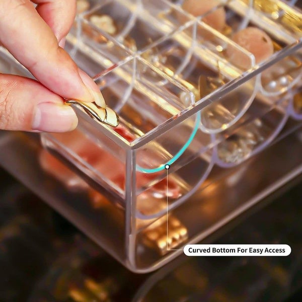 2 Layers Aesthetic Jewelry Holder|Transparent 32 Grid Jewelry Storage Box Organi Carousel 3