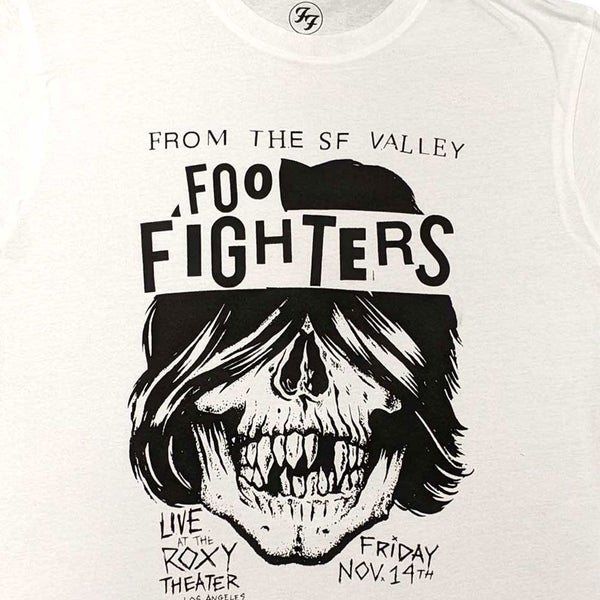 Foo Fighters T Shirt Roxy Flyer Band Logo new Official Unisex White Carousel 2