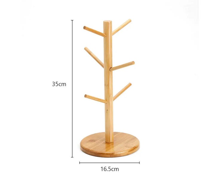 6 Hooks Bamboo Mug Rack Stand Tree Coffee Tea Cup Holder Storage Rack Hanger Carousel 2