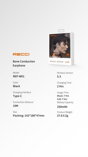 Bone Conduction Earphone, Wireless. Black. Carousel 6