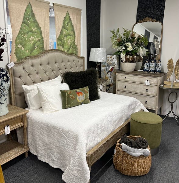 Superking French Villa Oak Frame Weather Wash Upholstered Bed Carousel 1