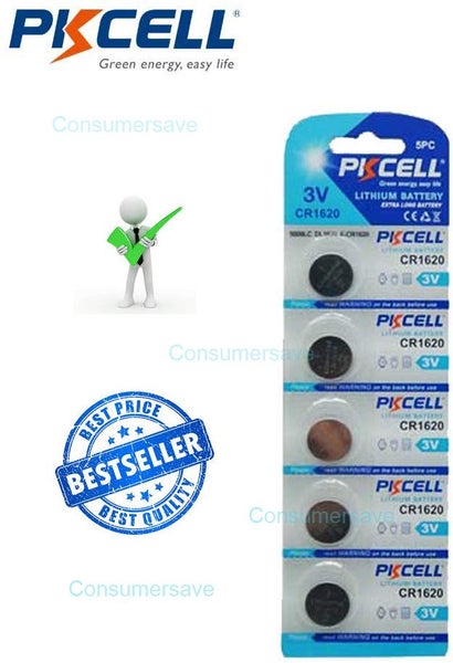 PKCELL 5 x CR1620 3V Lithium Battery 1620 DL1620 ECR1620, BR1620, Genuine Carousel 1