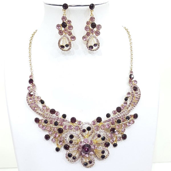 Purple Rhinestone Jewellery Set Carousel 1