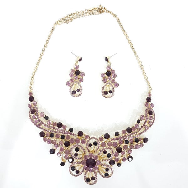 Purple Rhinestone Jewellery Set Carousel 2