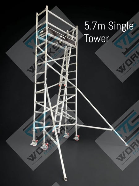 Aluminium Scaffold Tower 5.7m x 2.0lx0.73w/ 2 x Towers 3.7m Carousel 2