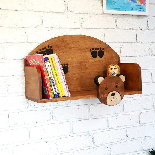Solid Wooden Kids Floating Wall Mounted Display Shelf Bookshelf Storage decor Carousel 1