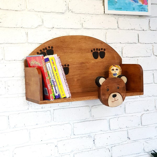 Solid Wooden Kids Floating Wall Mounted Display Shelf Bookshelf Storage decor Carousel 2