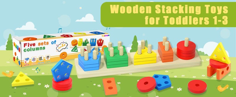 Montessori Toys for Age3+ Boys Girls,Wooden Sorting Stacking Toys for Todd Carousel 2