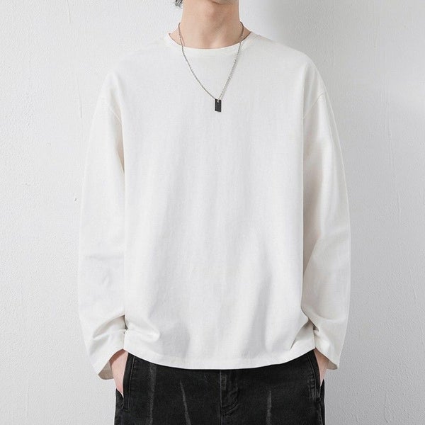 Spring New Solid Color Long Sleeve T-shirt Man Round Neck Harajuku Carousel 1