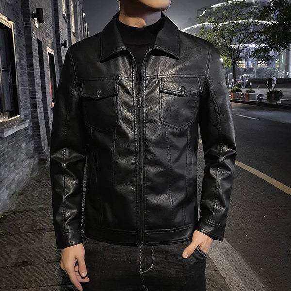 Mens Streetwear Leather Coat Spring Autumn Fashion Motorcycle Causal Carousel 2