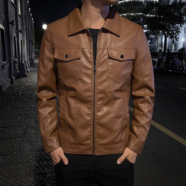 Mens Streetwear Leather Coat Spring Autumn Fashion Motorcycle Causal Carousel 1