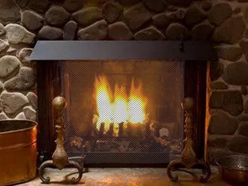 2Pcs 61x50.8cm Folding Mesh Fireplace Screen Stainless Steel Fire Spark Guard Carousel 2