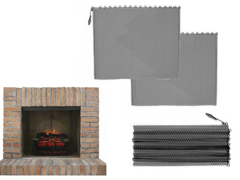 2Pcs 61x55.9cm Folding Mesh Fireplace Screen Stainless Steel Fire Spark Guard Carousel 1