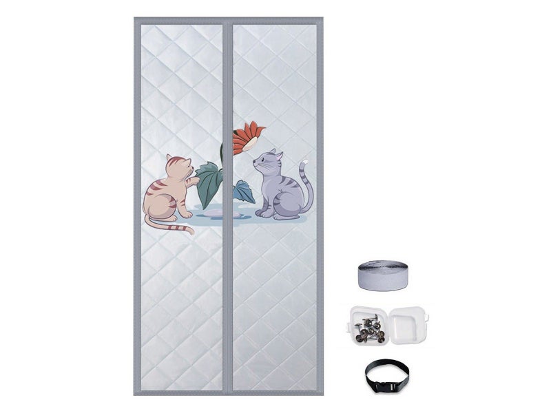 Magnetic Thermal Insulated Door Curtain Magnet Closure Door Cover Cats Print Carousel 1