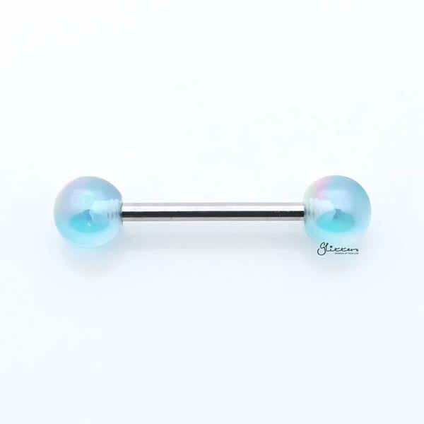 Metallic Aurora Borealis Coating Balls Tongue Barbell - Light Blue Carousel 1