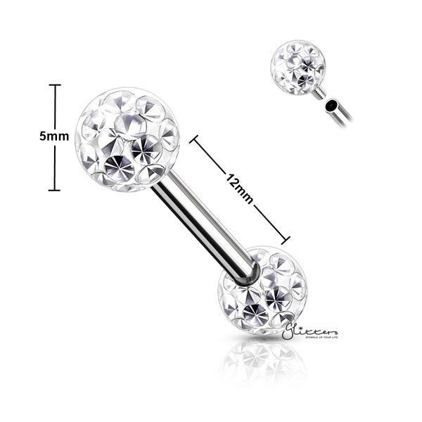 Surgical Steel Nipple Barbell with Epoxy Covered Crystal Paved Balls - Clear Carousel 2