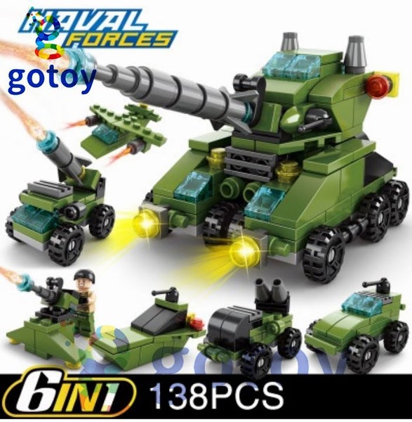 138Pcs 6 In 1 Military Vehicles Tank Sets Model Building Blocks Figures Bricks Carousel 1
