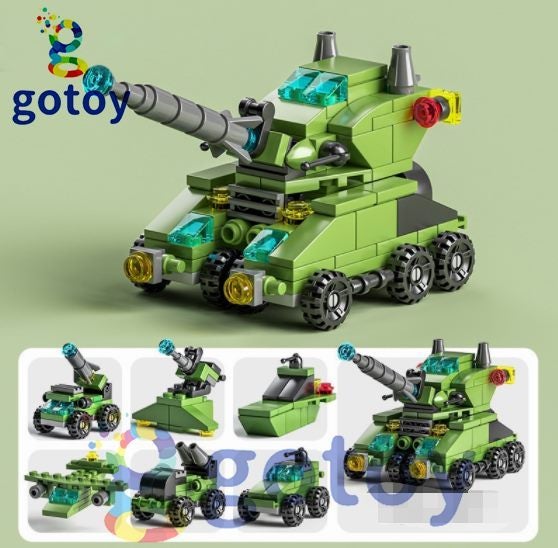 138Pcs 6 In 1 Military Vehicles Tank Sets Model Building Blocks Figures Bricks Carousel 10