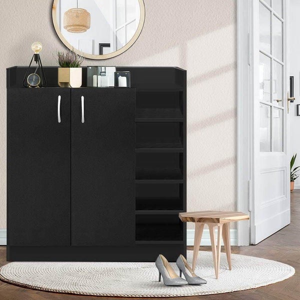 Artiss 2 Doors Shoe Cabinet Storage Cupboard - Black Carousel 7