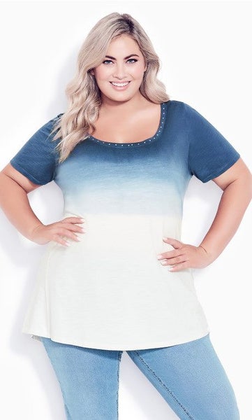 AVENUE Blue Tie Dye Pure Cotton Top ~ Sizes 26-28 & 30-32 Carousel 1