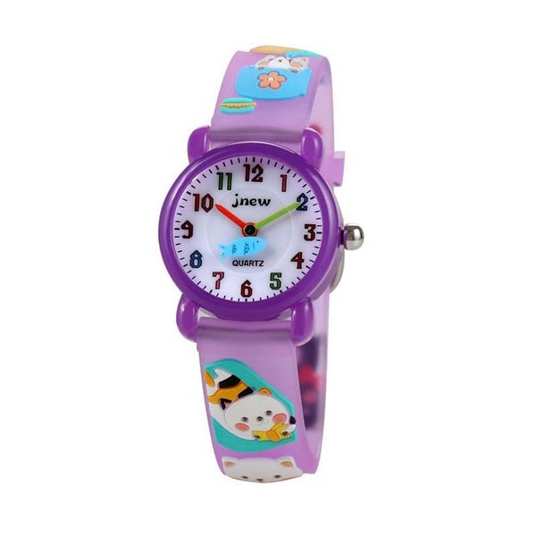 3D Cartoon Cute Cat Waterproof Childrens Watch -Purple Carousel 1