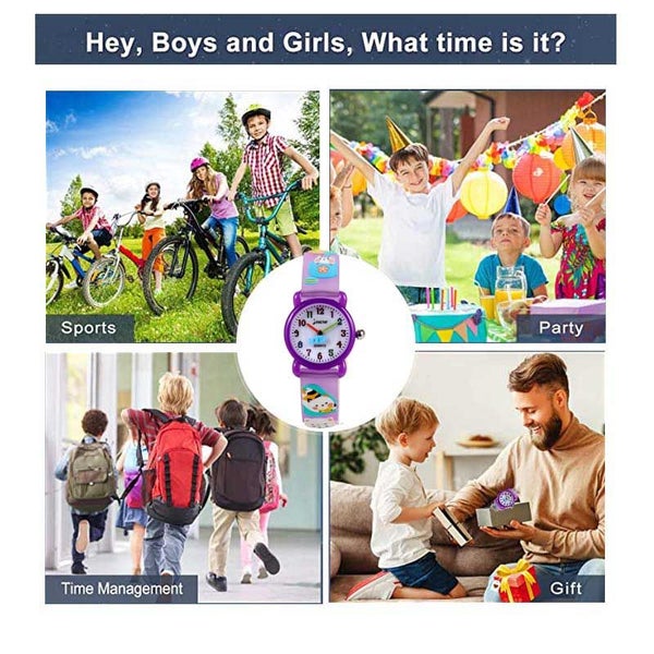 3D Cartoon Cute Cat Waterproof Childrens Watch -Purple Carousel 6