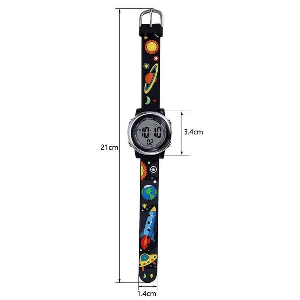 3D Cartoon Universe Kids Digital Watch with 7 Color Lights Carousel 2