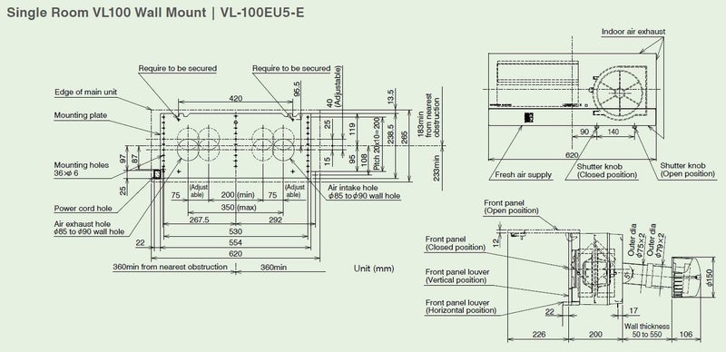 Lossnay VL-100 Single Room Ventilation with Heat Recovery HRV Carousel 3