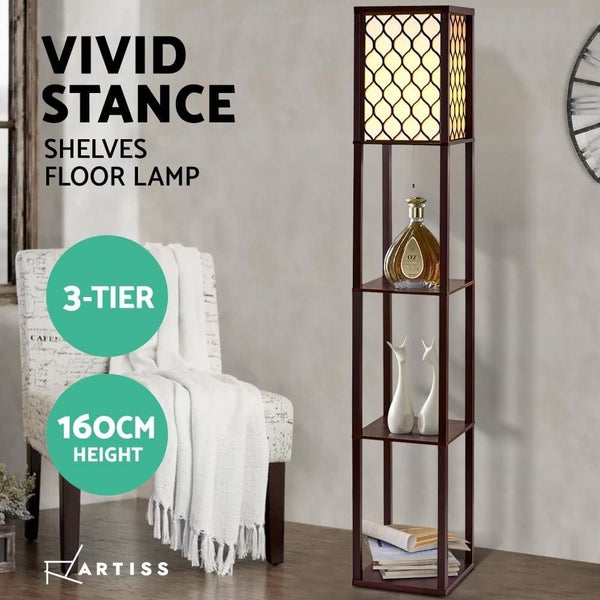 Goslash Picks Artiss Floor Lamp Led Storage Shelf Standing Vintage Wood Light...64235375870721112