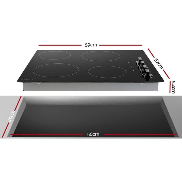 Devanti Ceramic Cooktop 60cm Electric Kitchen Burner Cooker 4 Zone Knobs Control Carousel 2