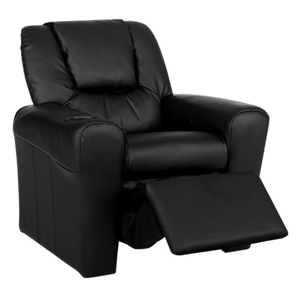 Keezi Kids Recliner Chair Black Pu Leather Sofa Lounge Couch Children Armchair Carousel 1