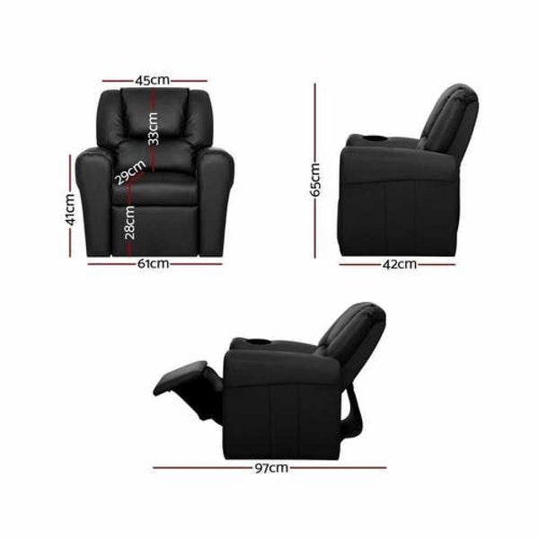 Keezi Kids Recliner Chair Black Pu Leather Sofa Lounge Couch Children Armchair Carousel 2