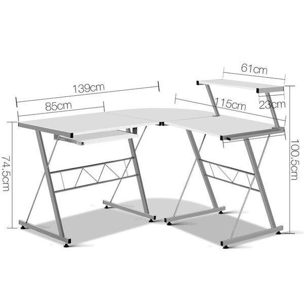 Artiss Corner Metal Pull out Table Desk - White Carousel 2