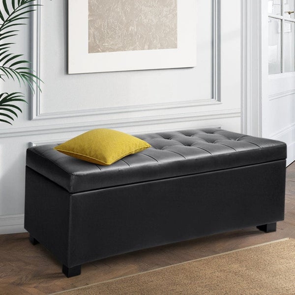 Artiss Pu Leather Storage Ottoman - Black Carousel 8