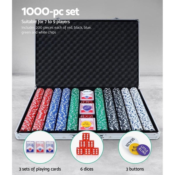 Poker Chip Set 1000pc Chips Texas Hold'em Casino Gambling Dice Cards Carousel 6