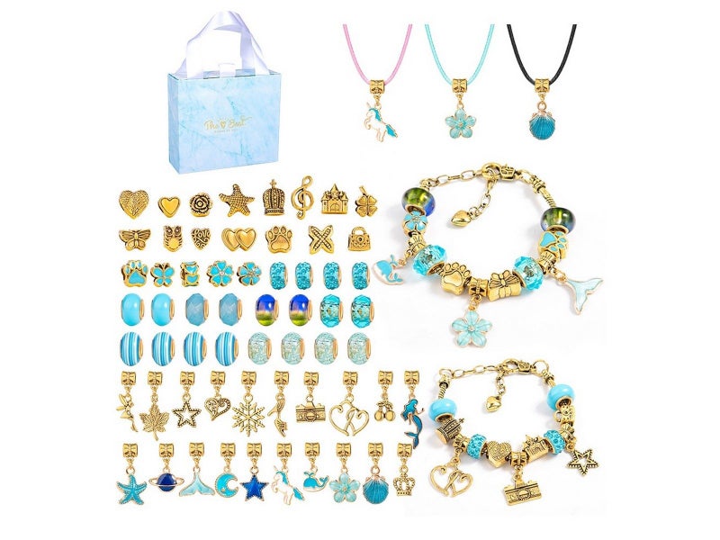66Pcs DIY Bracelet Making Kit Charm Bracelets Kit Jewellery Crafts Set Blue Carousel 1